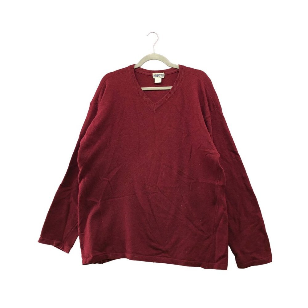 VTG Aeropostale Wool Blend Sweater Mens L V Neck‎ Burgundy Red Pullover